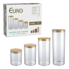 CJ. D POTES DE VIDRO SILM COM TAMPA BAMBU 4 PÇS REF-VDR68044