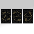 QUADRO TRIPLO GRANDE FE GRATIDAO AMOR ORETO E DOURADO REF-TG43