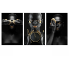 QUADRO TRIPLO GRANDE MULHER NEGRA MAQUIAGEM REF-TG45
