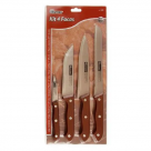 Kit com 4 facas para te auxiliar em todas as situações da cozinha, todas feitas em aço inox com a pintura do cabo no estilo madeira de excelente quali