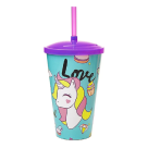 COPO 600ML C/TAMPA CANUDO UNICORNO REF-902