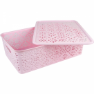 CESTA PLASTICA RETANGULAR COM TAMPA 35,5X24X10,4CM REF-CK2494
