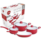 JOGO DE PANELAS DE ALUMINIO COM REVESTIMENTO CERAMICO VERMELHO 4PCS REF-CK823