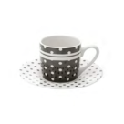 CJ 6 XICARAS P/ CAFE C/ PIRES DE PORCELANA BLACK DOTS 90ML REF-8327